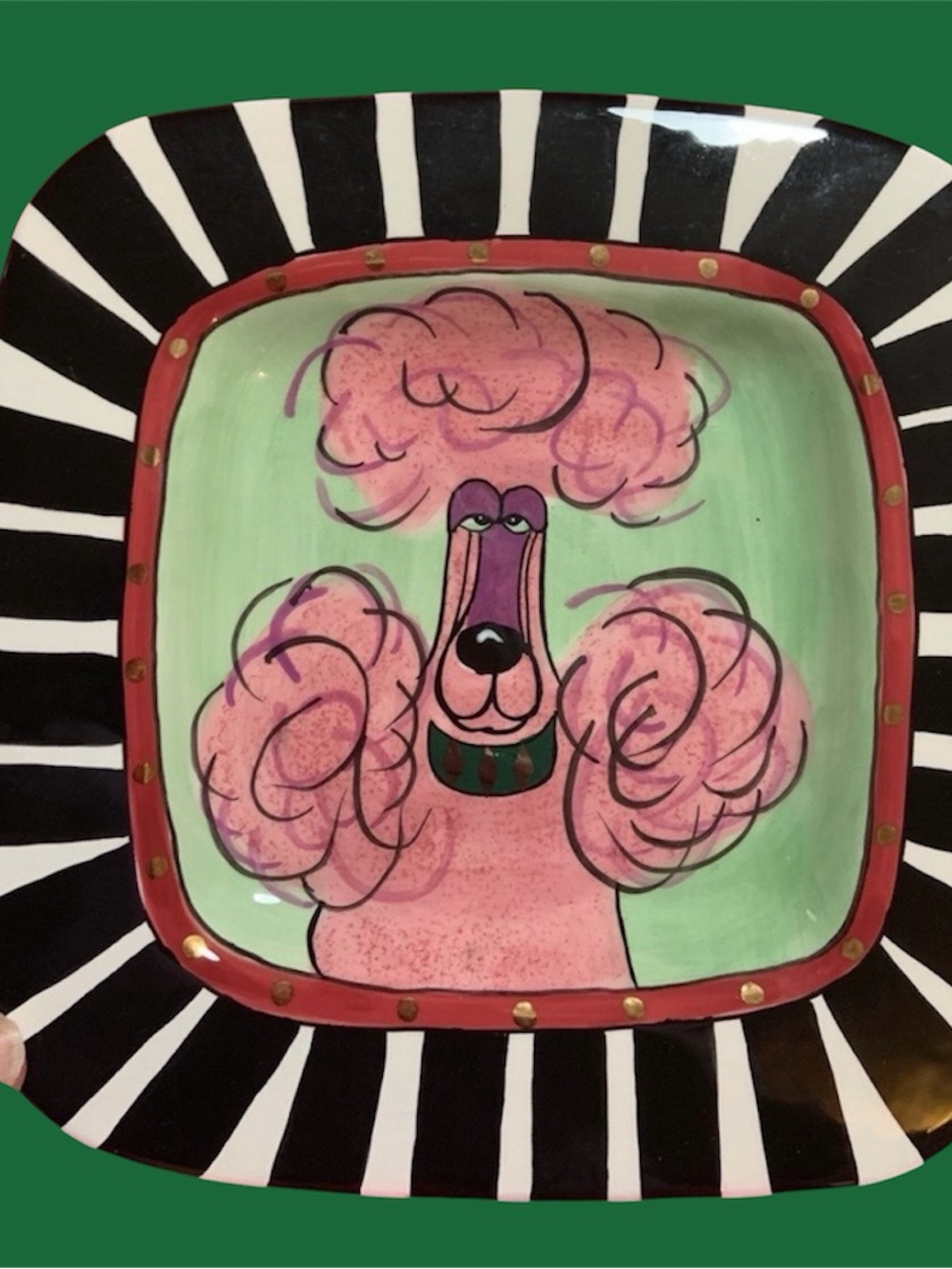 Lynda Corneille SWAK Designs Pink Poodle Dog Sasha Plate 8” x 8” ~ Signed